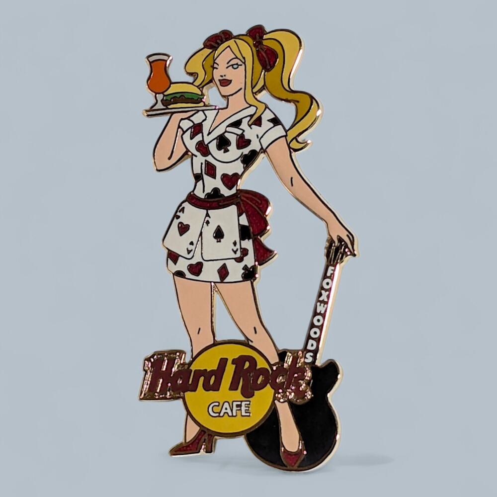 Hard Rock Pin 2004 Foxwoods Server Card Suit Uniform Blonde Pigtails Guitar
